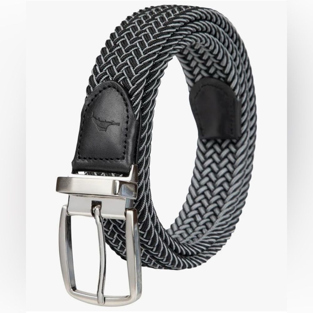 Tommy Bahama Men's Stretch Braided Reversible Leather Trim Belt Black/Gray L/XL
